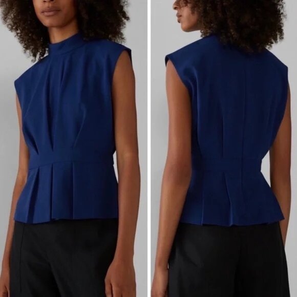 CLUB MONACO blue pleated bodice sleeveless top large - Picture 1 of 10